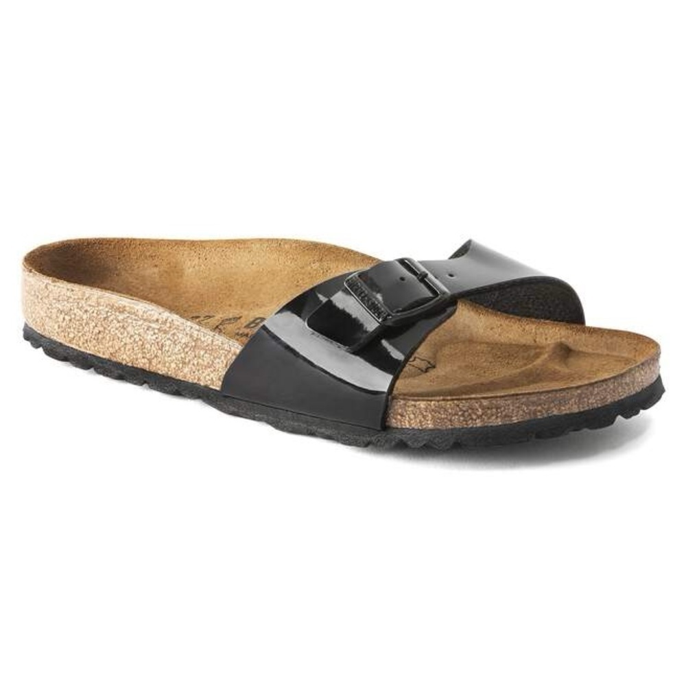 Birkenstock Madrid Black Patent Leather Sandals Women’s Slip On Size 39